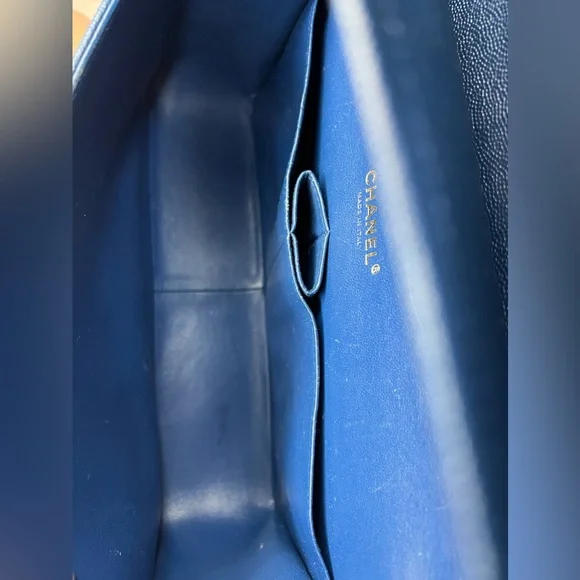 CHANEL classic double flap JUMBO caviar NAVY leather bag - Picture 11 of 16